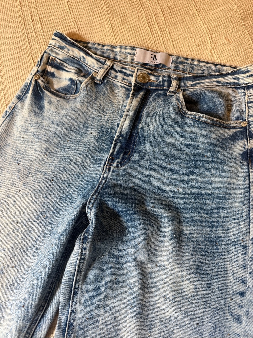 Flying Angel RHINESTONE acid wash jeans
